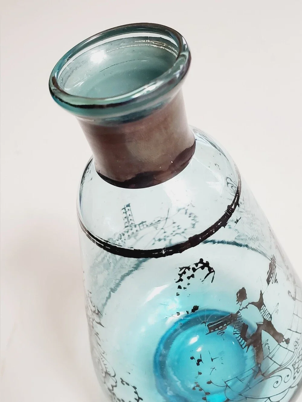 Vintage Venetian Blue Glass Decanter (Stopper Not Included)